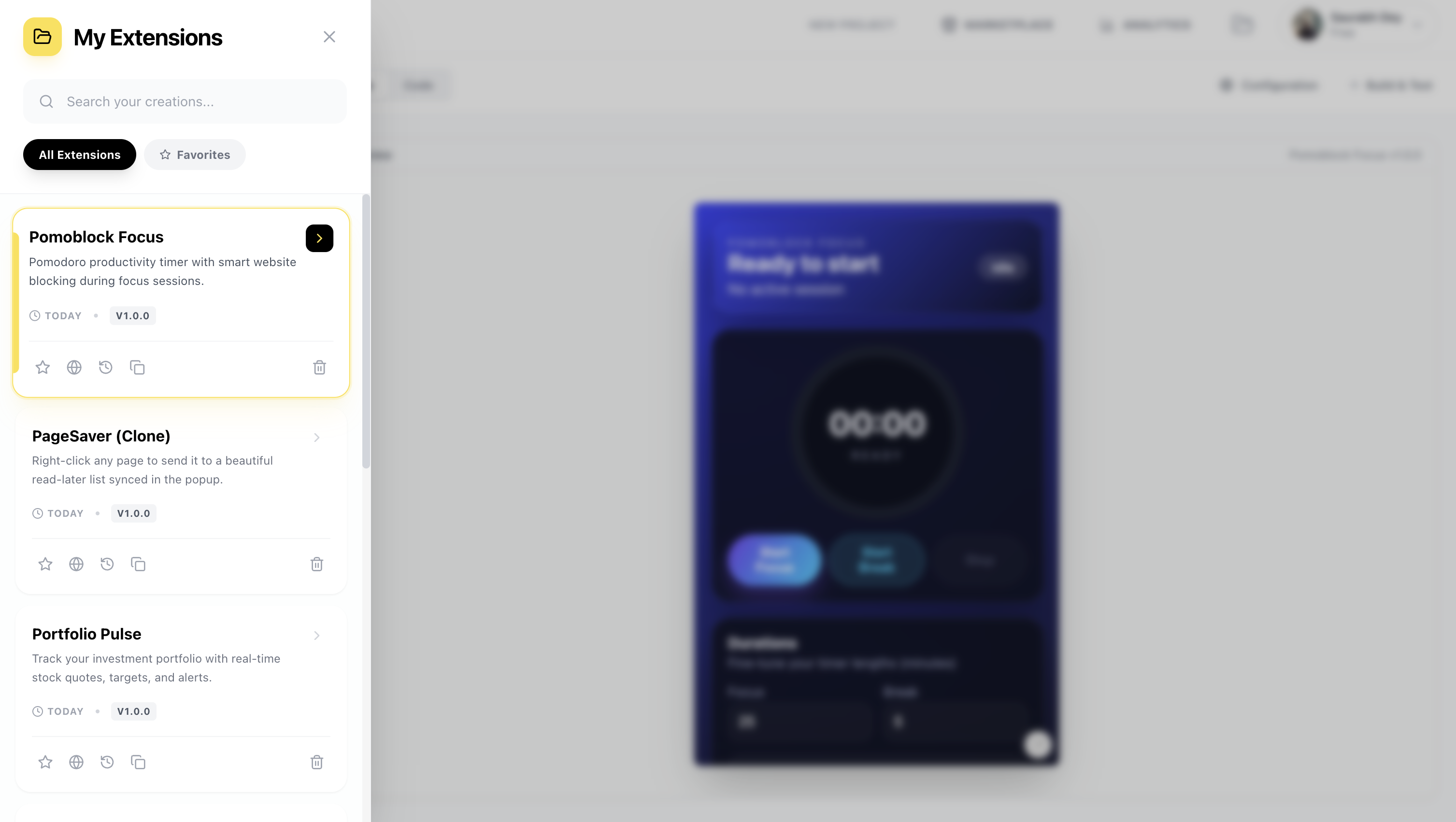 My Extensions Dashboard
